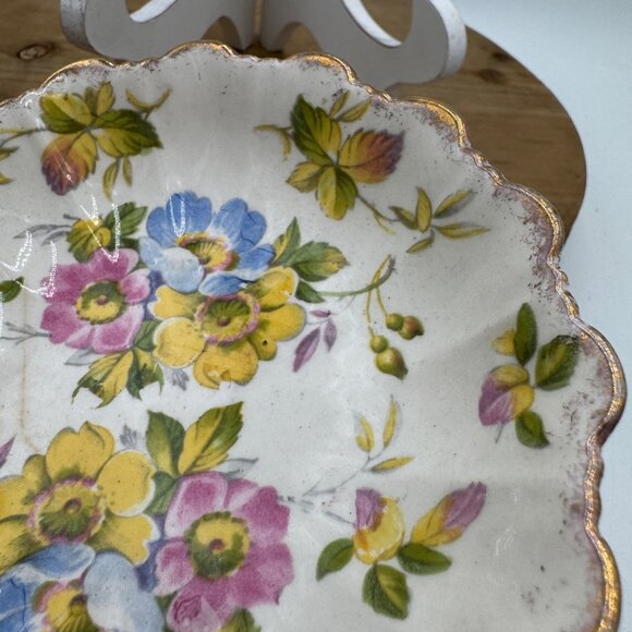 James Kent LTD Longton Made In England, #3091 Floral Trinket Dish 5" Gold Rim - Picture 6 of 9